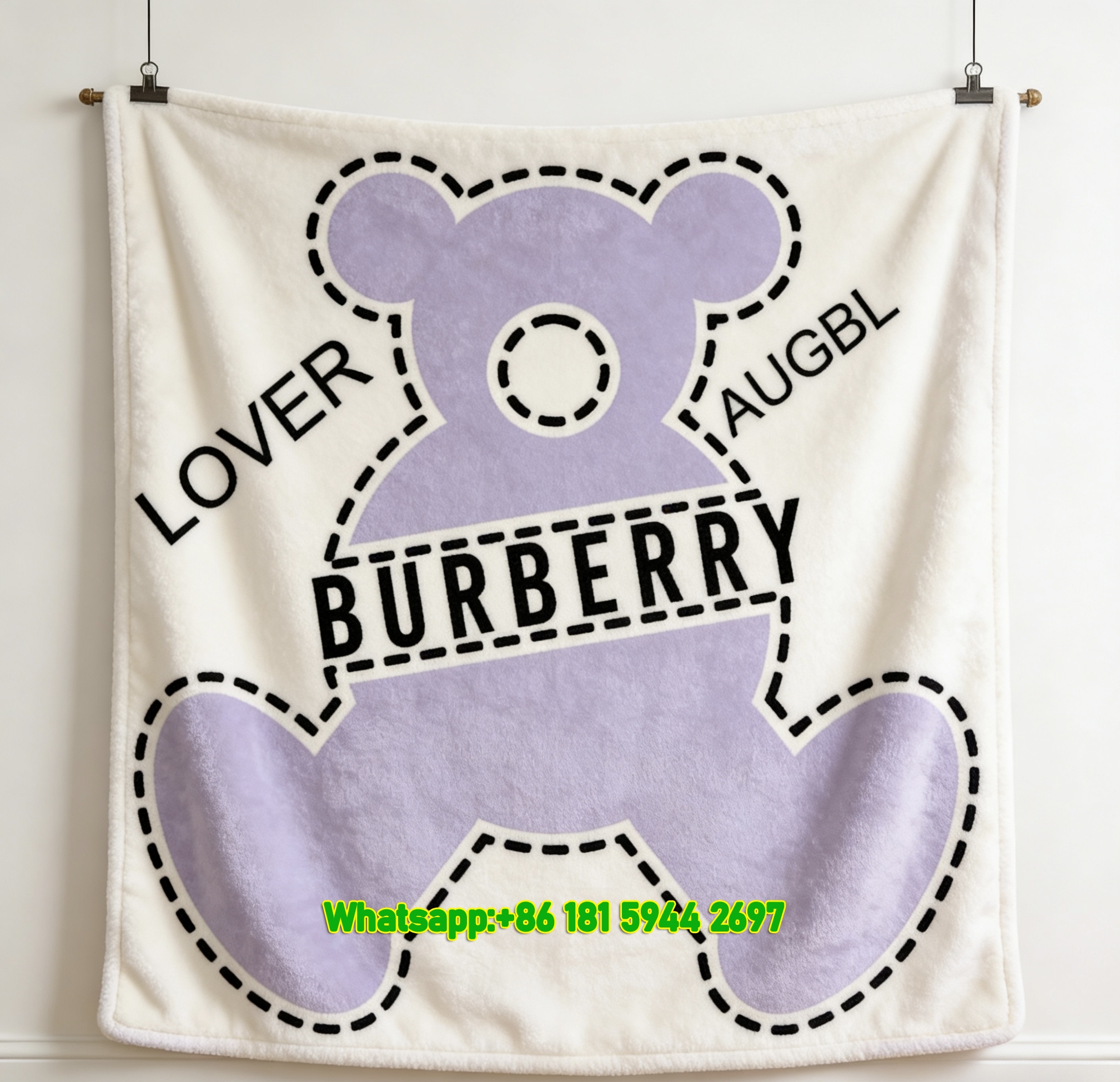 Burberry Lover Purple Teddy Bear Flannel Sofa Throw Blanket for Wall Decor B053